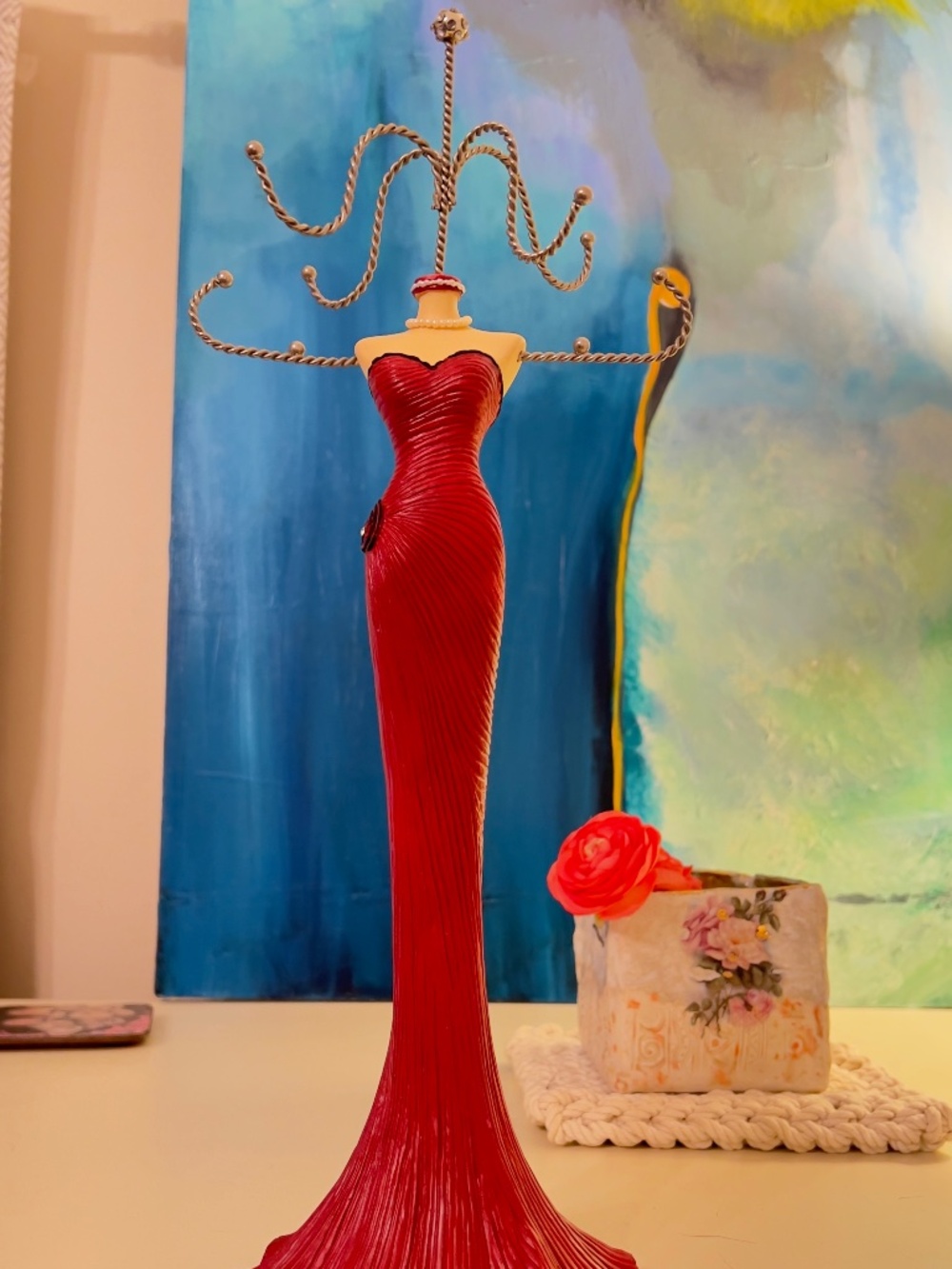 Decorative Miniature Mannequin Jewelry Display Red Evening Gown